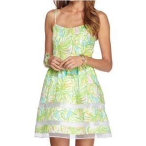 Lilly Pulitzer Ollie Dress Elephant Ears Green Pink Print Sheer Panels Size 0